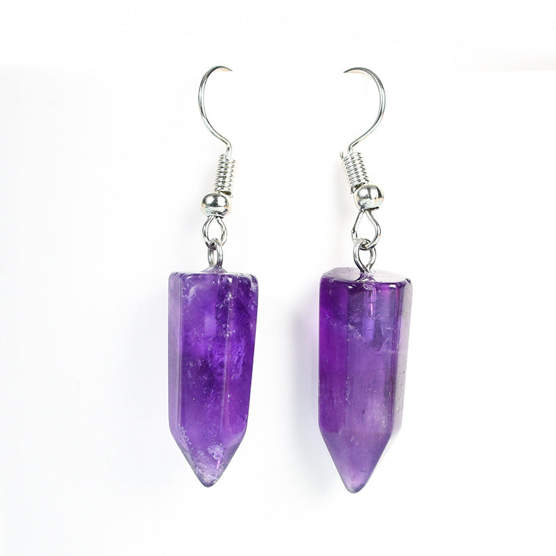Wholesale Natural Cute Crystal Hexagonal Prism Earrings